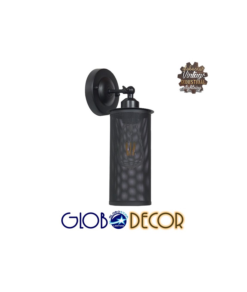 GLOBOSTAR® HOLVIA 01160 Vintage Φωτιστικό Τοίχου - Απλίκα με Ντουί 1 x E27 AC 220-240V IP20 - Μαύρο - Μ16 x Π12 x Υ34cm